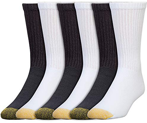 Gold Toe Men's 656s Cotton Crew Athletic Socks, Multipairs Socks, Black & White (6-pairs), L UK