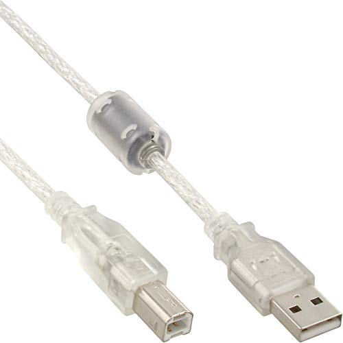 InLine® USB 2.0 Kabel, A an B, transparent, mit Ferritkern, 7m