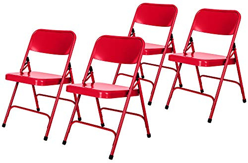 OEF Furnishings OEF200 Series All-Steel Heavy-Duty Folding Chairs, Commercial-Grade Metal Chairs with Dual Braces, 500 lb Capacity (4-Pack, Red)