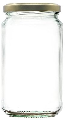 Wares of Knutsford 1lb / 370ml Airtight Glass Jam Jars with Coloured Twist Lids | Preserving Jars for Jam, Honey, Chutney & Marmalade | Dishwasher Safe (Gold Lid, 300)
