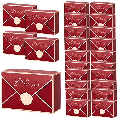 Presentförpackning, 25 stycken lådor, gästpresentlåda, chokladlåda, godislådor för bröllop, fest, dop, födelsedag, julgodis (röd)