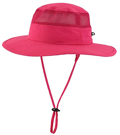 Home Prefer UPF50+ Kids Toddler Girls Sun Hat Wide Brim Fishing Hat Portable UV Protection Hat Safari Play Bucket Hat Rose Red 4-8T