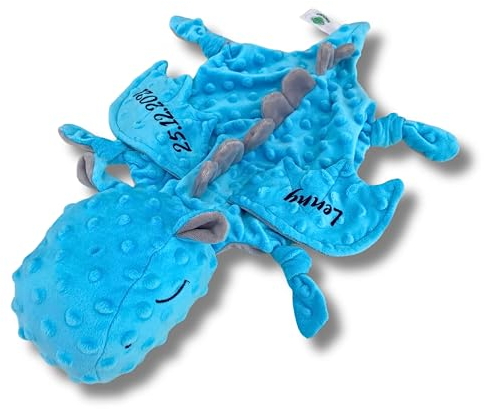 Kuscheldrache - Schnuffeltuch - Schmusetuch Minky Magic blau personalisierbar