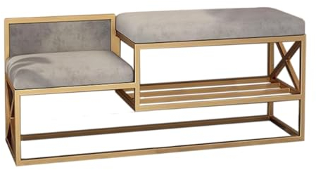 Skobänk, Skobytespall I Sammet Med Metallram I Guld, Förvaringsbänk För Entréer, Sovrum, Garderober (Size : Gray)