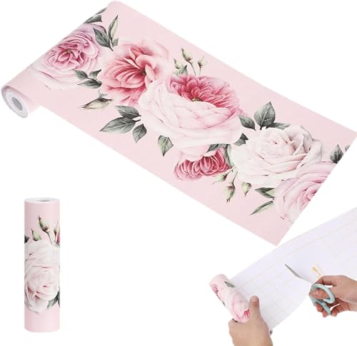 Gadpiparty Pink Floral Wallpaper Border 15cm x 3m Peel and Stick Walls | Embossed Pink Rose Border Adds A Wipeable Accent to Dry Flat Walls in Kitchens Bathrooms Bedrooms And Hallways