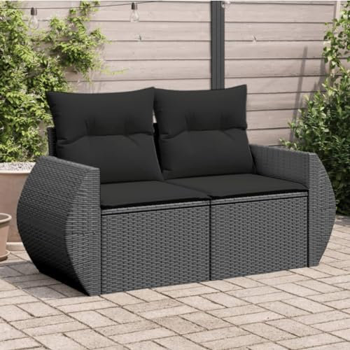 Festnight 2-Sitzer Gartensofa Rattan Sofa 110 cm Lounge Sofa Outdoor Rattansofa Sitzecke Balkon Lounge Klein Couch Gartenlounge Polyrattan Balkonmöbel Gartenmöbel Schwarz
