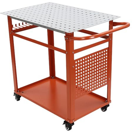 Banco de trabajo multifuncional móvil, mesa de soldadura de 600 libras, banco de trabajo de soldadura de acero sobre ruedas, con tablero de almacenamiento de doble capa, 36 x 24 x 36 pulgadas