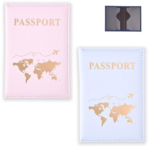ZOPJUMA 2 Piezas Funda Pasaporte, Funda para Pasaporte de Cuero de PU, Tapa del Pasaporte, Porta Pasaportes, Portada del Pasaporte, Portadocumentos para Mujeres Hombres, Pasaporte(C)