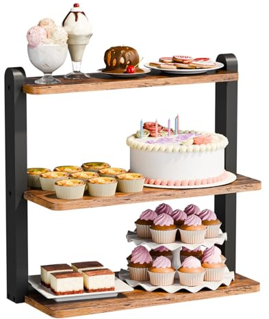 KLM Cupcake Stand, 3 Tier Stepped Wood Display Stand for Weddings, Tiered Party Table Display Riser for Food , Dessert, Cookie, Decor, Craft Show, Party Serving Tray, Vendor Dessert Table Display Set