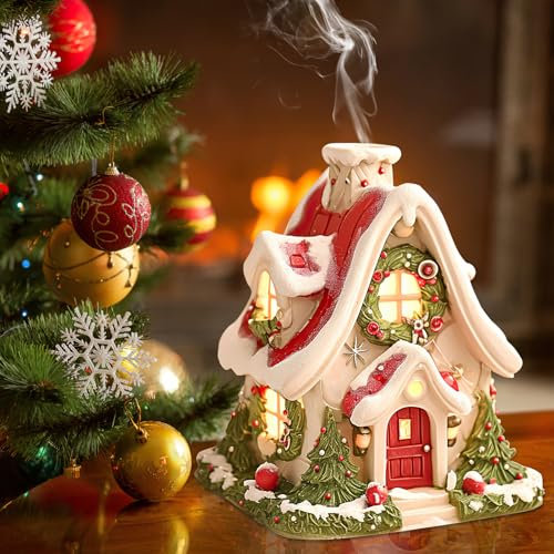 Kleine Räucherhaus Weihnachten, Resin Räuchermännchen Haus, Christmas Cabin Incense Burner Holder, Weihnachtshütten-Räuchergefäß, Kreative Ornamente Weihnachten Schneehaus Raum-Räucherstäbchenhalter