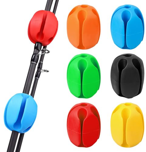 RUNEAY Attache Canne a peche Portable pince Caoutchouc Canne à pêche Fixateur Elastique Balle Fixe Scratch pour Protéger Outils de pêche Réutilisables Accessoires Porte 6 Pièces