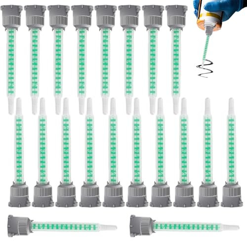 20 Pièces Buses Mélangeuses, 1:1 Tube de Mélange Statique Vert, Buses de Mélange Époxy Tubes, Buses de Mélange Carrées de Pistolet à Colle AB, pour Colle bi ComposantMélange Colle
