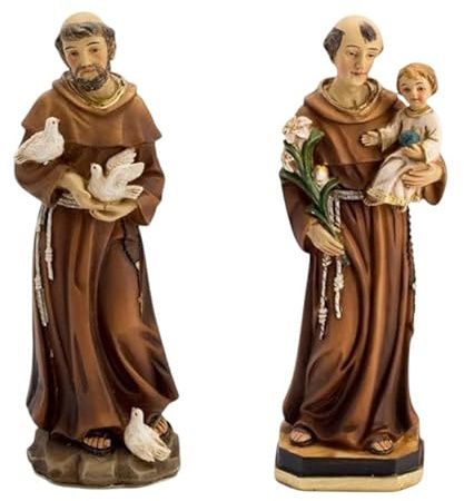 Genérico Pack de Figuras Franciscanas: San Francisco de Asís y San Antonio de Padua - Set de 2 Figuras de Resina de 13 cm