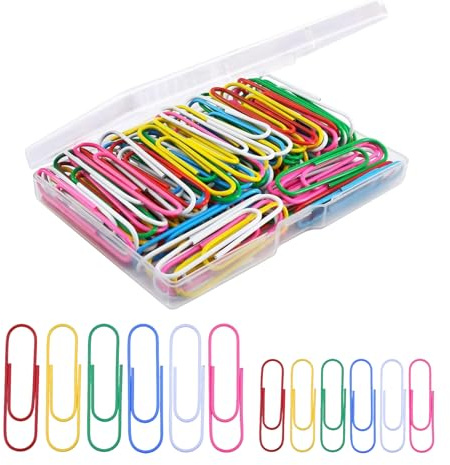 100pcs Coloured Paper Clips Set, 33mm Medium and 50mm Large Coloured Metal Paper Clips, for Document with Box for Office School Stationery Document