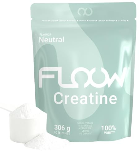 FLOOW – Creatine Monohydrate en Poudre sans Saveur – 306 g (90 Doses) – Créatine Pure sans Sucre ni Maltodextrine – Créatine Micronisée 200 Mesh – Complément Sportif pour la Masse Musculaire