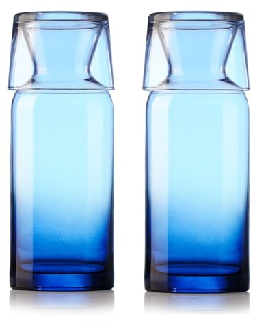 Wrenbury Blue Bedside Water Carafe and Glass Set 700ml Set of 2 - Nightstand and Mouthwash Decanter - Ideal for Hydration in Bedroom and Bathroom - Blue Mist