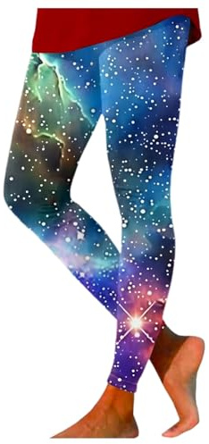 Nuqqichongtian Leggings colorati da donna, Galaxy Costume da donna, leggings colorati 3D, galassia, con stampa elasticizzata, skinny, stile astronauto, costume di carnevale, blu, XXL