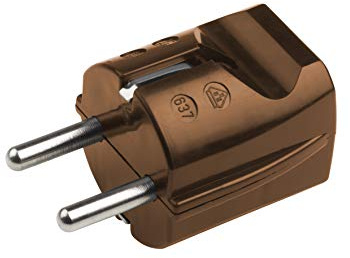 Meister - Spina Schuko, in plastica, 250 V, 16 A, sezione massima del cavo 2,5 mm², IP20 per interni, ingresso dritto, spina Schuko con serracavo, 7421050, colore: marrone