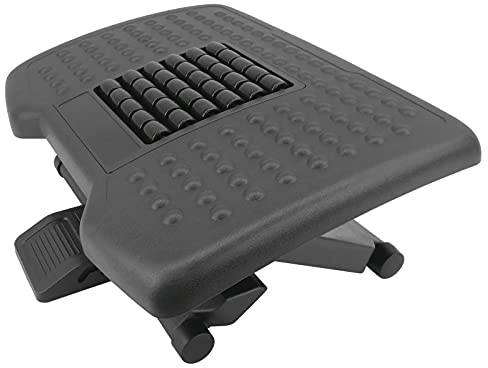 PrimeMatik - Reposapiés con Plataforma Ajustable de plástico Negro con Efecto Masaje 455 x 330 mm 3 Niveles