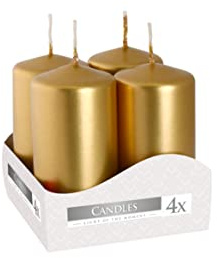 Votivljus pelarljus Adventsljus guld metallic, diameter 4 cm, höjd 8 cm, luktfri, lång brinntid 9h, set 8 stycken (2 lådor)