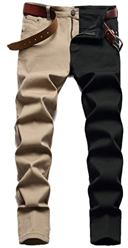 Pantalon en Denim Bicolore Patchwork pour Hommes Fashion Slim Pantalon Crayon Multicolore Casual Jeans Multicolore