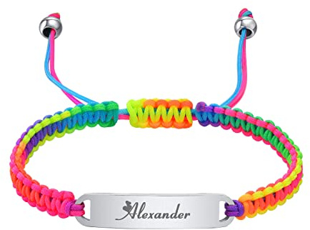 Pulsera personalizada para bebé, hecha a mano, diseño de arco iris, con nombre trenzado, para niños pequeños, recién nacidos, regalo de cumpleaños, bautizo, regalos para niñas y niños, Metal