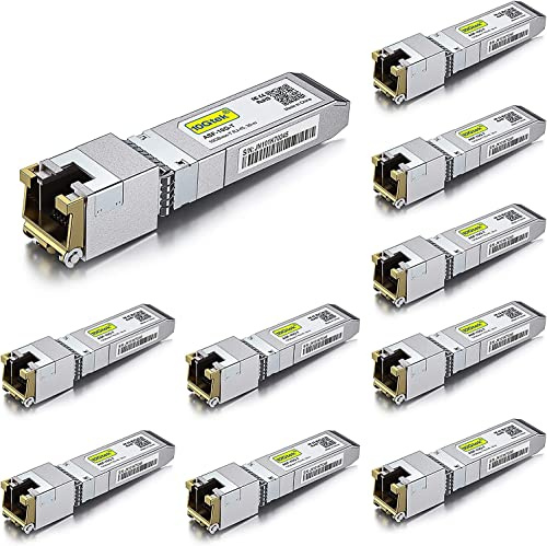 10Gtek 10-Stück 10Gb SFP+ RJ45 Modul 30-Meter, 10GBase-T Kupfer CAT.6a Transceiver Kompatibel für Cisco SFP-10G-T-S, Ubiquiti UniFi UF-RJ45-10G, Mikrotik, Netgear, TP-Link, D-Link, Open Switch