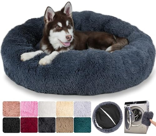 Puppy Love - Cesto rotondo per cani, sfoderabile, cuscino per cani e gatti, lavabile semplice, letto per cani di grandi dimensioni, ortopedico, soffice e confortevole (S:50 cm, grigio scuro)