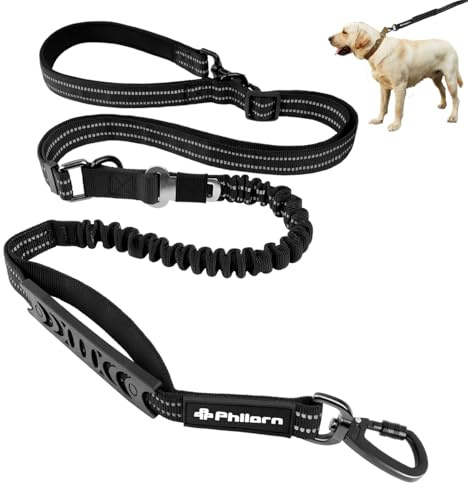 Philorn Guinzaglio regolabile (da 2 a 2,45 m) con cintura di sicurezza per cani grandi/piccoli, comoda impugnatura imbottita e fili riflettenti