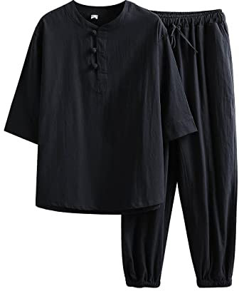 Darringls Ensemble de costumes Kung Fu pour homme - Tang chinois - Hanfu - Arts martiaux - Vêtement chemise - Pantalon traditionnel - Ensemble traditionnel Wing Chun Taichi - Uniforme, 02 noir., 4XL