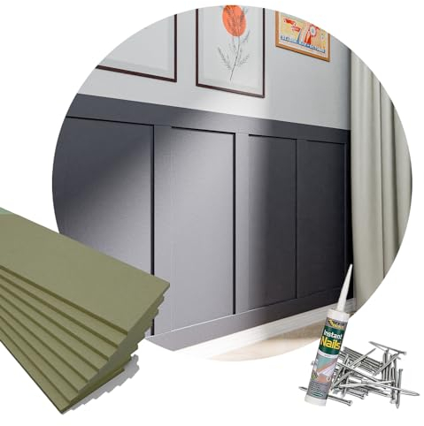 Vanetti Design Kit de Panneaux Muraux Bois 3D - MDF Résistant à l'Humidité, 8 Panneaux de 1000 mm, Colle, Clous et Instructions Inclus, Style Shaker pour Salon, Bureau ou Chambre