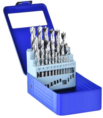 Holzbohrer Set 1-13mm HSS Stahlbohrer 25tlg Dreispitz Holzspiralbohrer Mit Metallbox für Holz Gerader Rundschank Doppelflute Holzspiralbohrer Twister Drill Bit Metallbohrer Profi HSS-G Bohrer Set