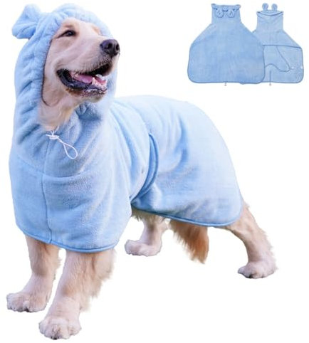 Fnaobai Haustier-Bademantel für Hunde und Katzen, saugfähig, schnell trocknend, niedliches Hunde-Badetuch, Kapuzenmantel, Verstellbarer Kragen und Bauchgurt für Pool, Strand