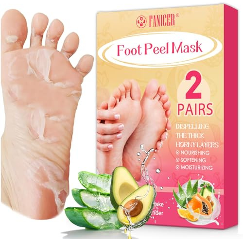 2 Pairs Foot Peeling Mask, Exfoliating Feet Mask for Dry Cracked, foot mask peel to remover hard skin, Repair Rough, Hard Cracked Heel, Easy to Use Feet Masks for Women Men, Aloe + Avocado