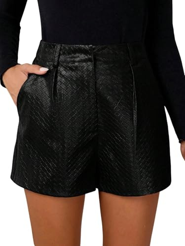 SOLY HUX Pantalones cortos de cuero PU para mujer, pantalones cortos Booty, pantalones cortos de fiesta, pantalones cortos de otoño, conjunto de festival, ropa de club, hotpants con bolsillos, Piel