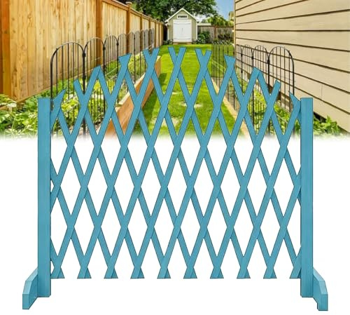 Valla de celosía de madera expandible, valla de celosía de madera independiente, valla de borde de césped expandible independiente for jardín, patio trasero, patio, huerto.(Blue,120 * 70cm)