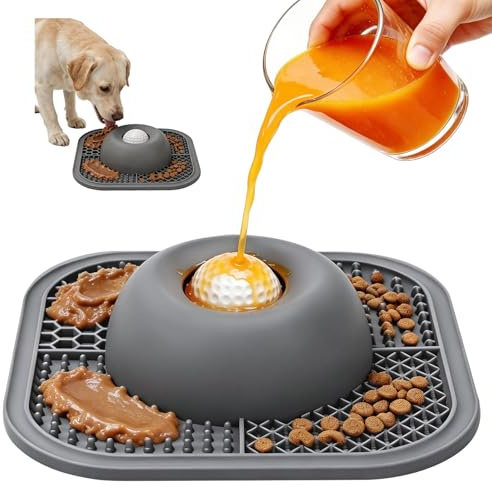 Comedero Lento 2 En 1 con Alfombra De Lamido, Base Antideslizante con Ventosas Y Pelota Interactiva. Juguete Antiansiedad para Enriquecimiento, Válido para Perros Y Gatos De Todos Los Tamaños, Gris