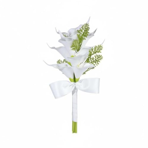 Qianly Bouquet da Sposa con Calle Fotogenico, Fiore Artificiale per Decorazione di Nozze, Tocco Reale Aspetto Realistico, Bouquet Nuziale Artificiale per Matrimonio, Festa, Bianco