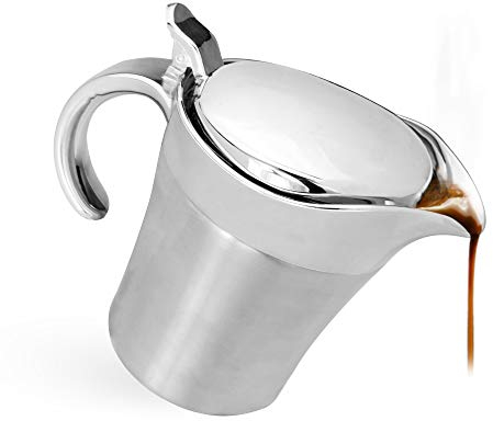 Stainless Steel Gravy Boat - 500ml | Insulated Custard & Cream Server | Thermal Gravy Jug | Milk Jug With Lid | M&W