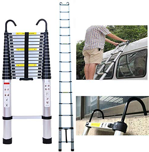 Autofather 6.2m Telescoping Ladder w/Detachable Safety Hook, Aluminum Telescopic Ladder Extension Tall Multi Purpose Loft Ladder, 150kg/330lb Capacity, Safe & Compact