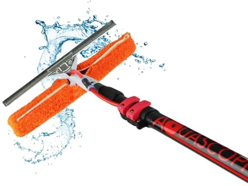 aquascopic Teleskopstange mit wasserdurchlässigem Kombi-Einwascher/Abzieher und internem Wasserschlauch - Längenverstellbar Fensterreiniger für Sonnenkollektoren - Bis zu 7.2m
