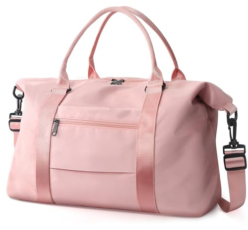 TOPBAG Travel Duffle Bag, Waterproof Weekender Carry On Tote Bags for Women, Sport Gym Bag for Men, Hospital Bag for Labor and Delivery, Overnight Luggage Bag with Trolley Sleeve Coral Pink