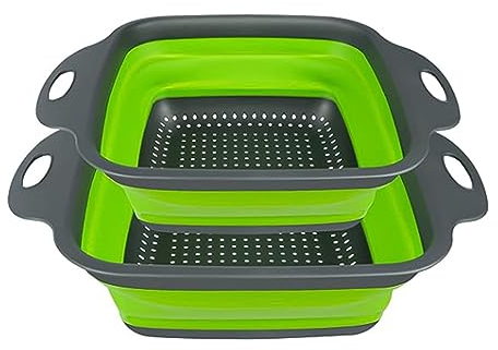 2 StüCk Nudelsieb Faltbar，Faltbarer Filterschirm GrüN，Platzsparender KüChenfilterkorb，Filtrierbare GemüSe Und ObstköRbe FüR Den Haushalt Und CampingküChen Im Freien