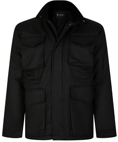 KAM KV127 Veste effet cire décontractée multi-poches fermeture éclair pour homme Noir Grande taille 2XL-8XL, Noir , 8XL Grande taille