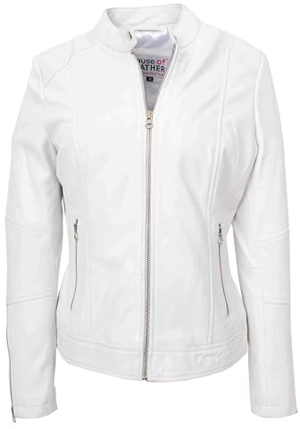 Connie Veste de motard en cuir véritable avec fermeture éclair pour femme