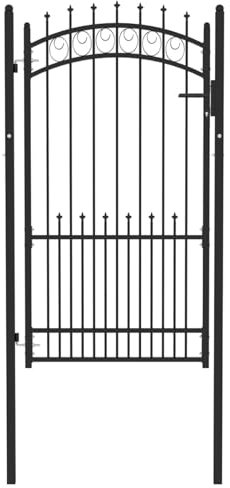 ARKEM Cancello per Giardino a Rete con Serratura e Maniglie Stabile Durevole Ingresso Porta Recinzione in Acciaio Zincato,Cancello per Recinzione con Punte in Acciaio 100x175 cm Nero