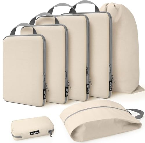 Koffer Organizer Set mit Kompression [7-teilig] - SOLEDI Packing Cubes Mehr Platz Sparen - Travel Organizer für Koffer und Rucksack - Extra Leichte Kleidertaschen, Reise Organizer, Packwürfel