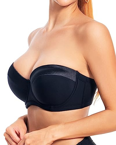 Dvpol Strapless Bra 40C Bras for Women Push up Black