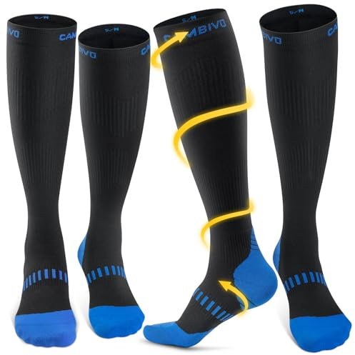 CAMBIVO Bas de Contention Femme Homme 2 Paires, Chaussettes de Contention 20-30mmHg, Chaussettes Hautes Compression pour Circulation Sanguine, Voyage Avion, Sport, Jogging, Grossesse, Infirmiere