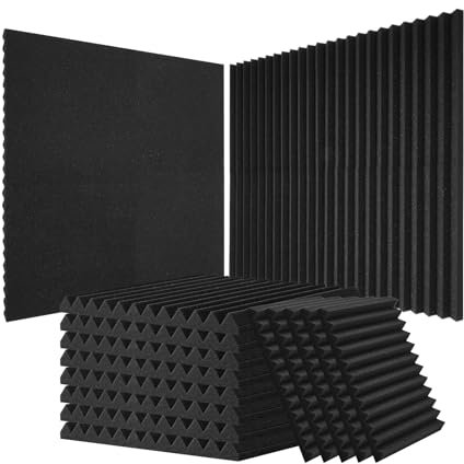 VEVOR Acoustic Foam, 52 Pack 12 x 12 x 1 in, High Density Soundproof Panels, Fire-Resistant, Sound Dampening Absorbing Panels for Studio Wall and Ceiling, Black
